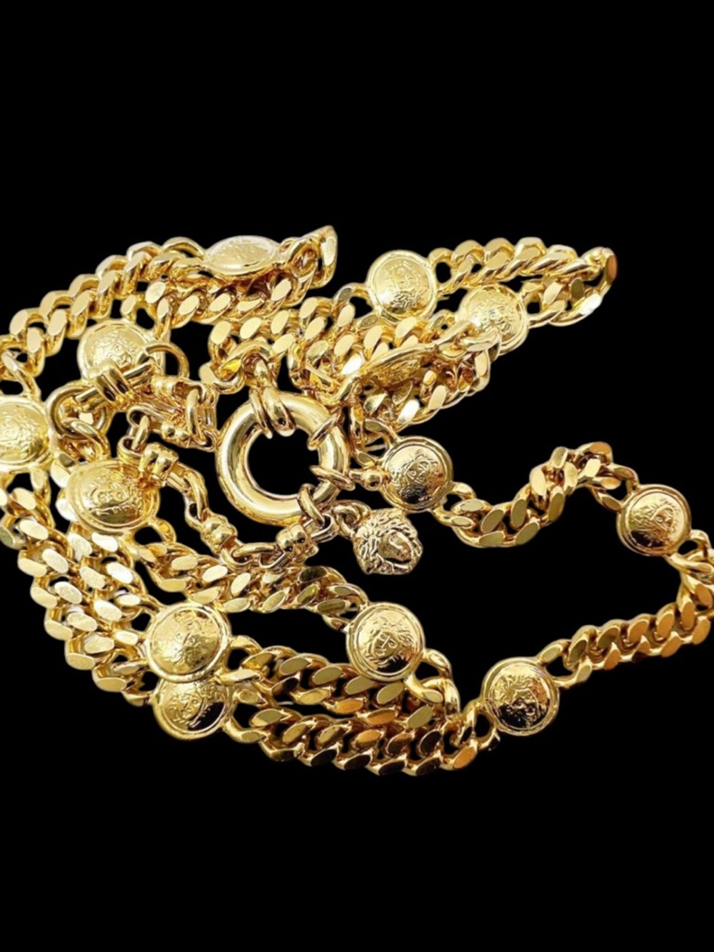 Gianni Versace Vintage Gold Plated Medusa Coin Link Layered Necklace